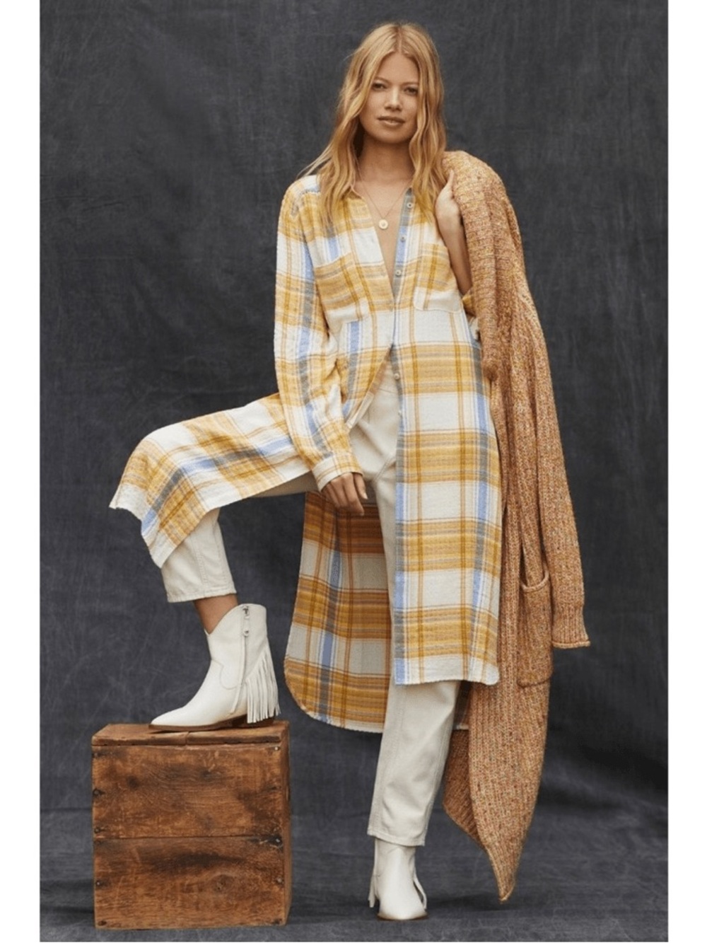 Anthropologie Pilcro Side Slit Maxi Tunic button down size small
